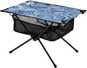 Camping Table Lightweight Portable Folding Table with Mesh Storage Net Radiation Stripes Blue Ideal for Camping Hiking Beach Picnic Travel Backyard