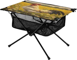Camping Table Lightweight Portable Folding Table with Mesh Storage Net Rooster Chicken Flowers Ideal for Camping Hiking Beach Picnic Travel Backyard