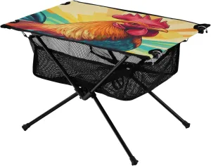 Camping Table Lightweight Portable Folding Table with Mesh Storage Net Rooster Chicken Orange Ideal for Camping Hiking Beach Picnic Travel Backyard