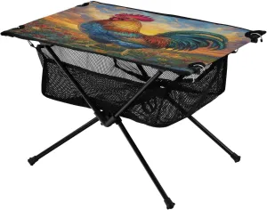 Camping Table Lightweight Portable Folding Table with Mesh Storage Net Rooster Chicken Wildflower Ideal for Camping Hiking Beach Picnic Travel Backyard