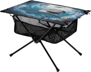 Camping Table Lightweight Portable Folding Table with Mesh Storage Net Shark Seagrass Ideal for Camping Hiking Beach Picnic Travel Backyard