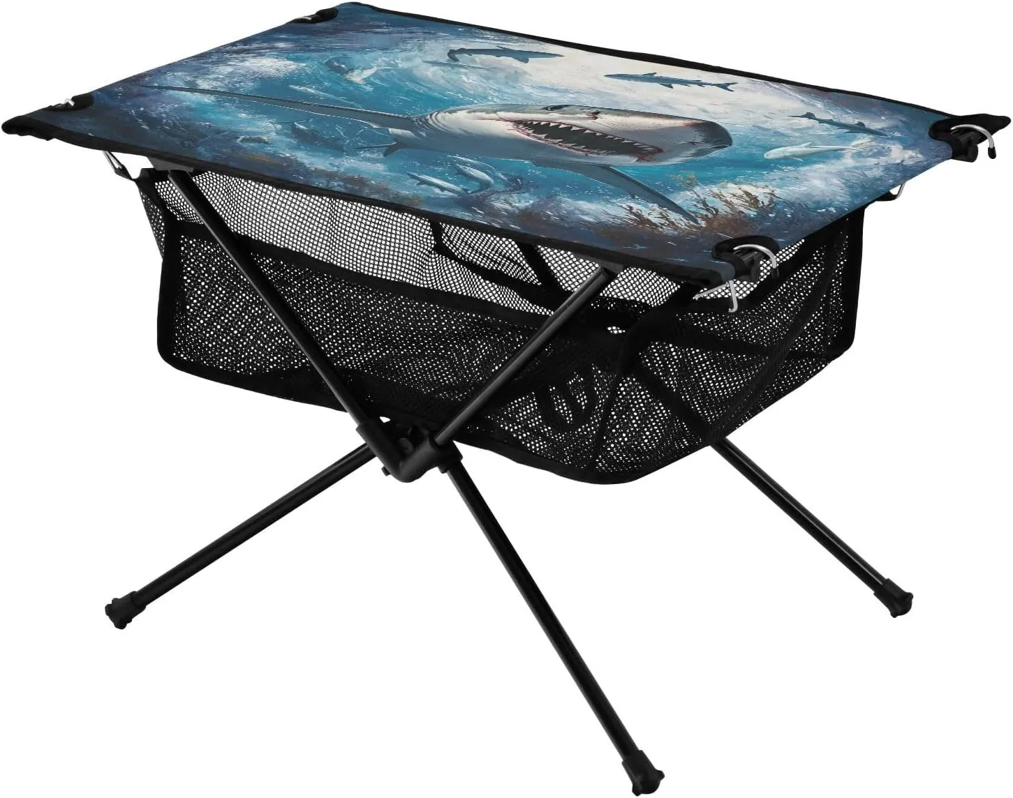 Camping Table Lightweight Portable Folding Table with Mesh Storage Net Shark Seagrass Ideal for Camping Hiking Beach Picnic Travel Backyard