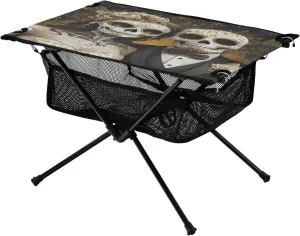 Camping Table Lightweight Portable Folding Table with Mesh Storage Net Skull Wedding Ideal for Camping Hiking Beach Picnic Travel Backyard