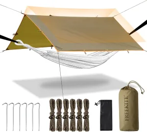 Camping Tarp Tent Portable Multifunctional Bushcraft Backpacking Tear-Resistant Fabric Rain Fly Tarps Awning Shelter Lightweight Waterproof Tarp(10×10 tarp)