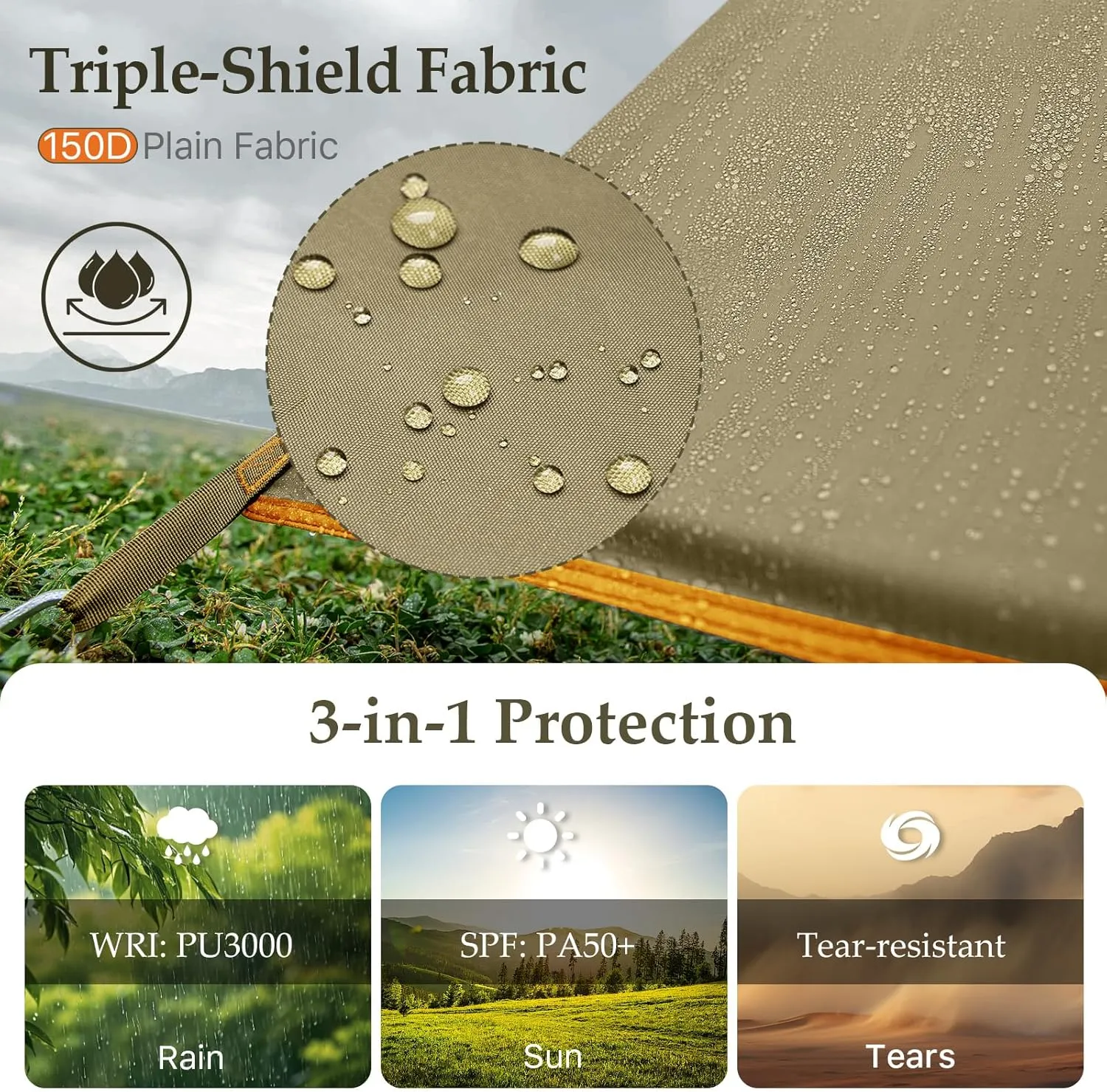 Camping Tarp Tent Portable Multifunctional Bushcraft Backpacking Tear-Resistant Fabric Rain Fly Tarps Awning Shelter Lightweight Waterproof Tarp(10×10 tarp)