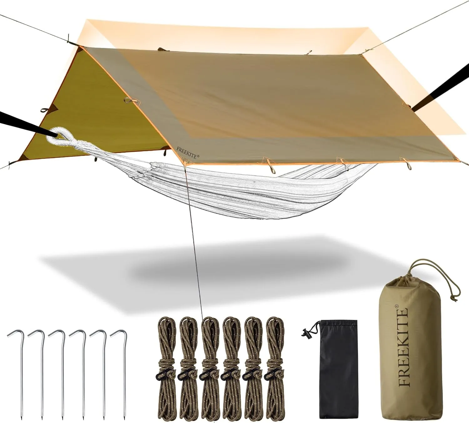 Camping Tarp Tent Portable Multifunctional Bushcraft Backpacking Tear-Resistant Fabric Rain Fly Tarps Awning Shelter Lightweight Waterproof Tarp(10×10 tarp)