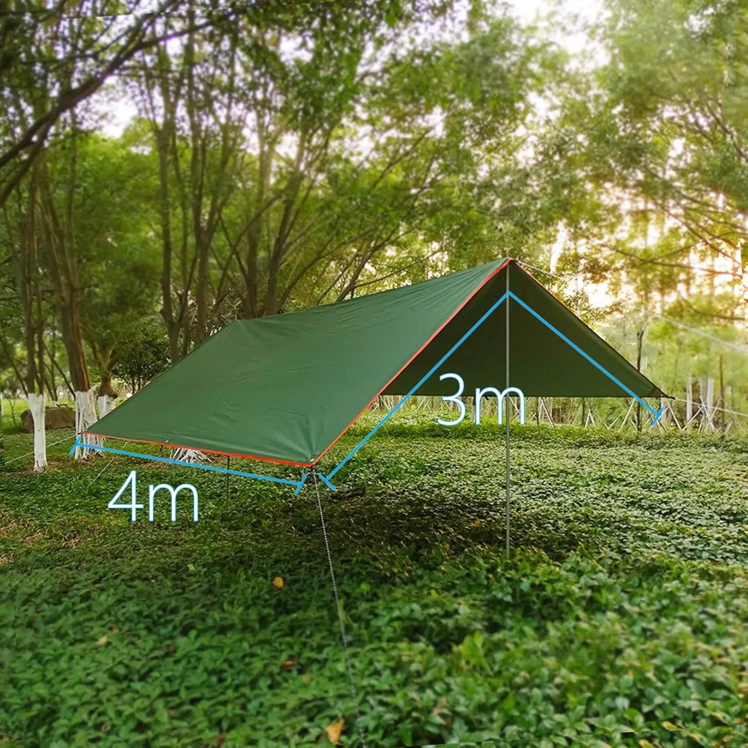 Camping Tarp,3x3 3x4 3x5 Tarp Awning Waterproof Sunshade Ultralight Canopy Sunshade Outdoor Camping Sun Shelter Hammock Rain Fly (Color : Green, Size : 300 * 300 Cm)