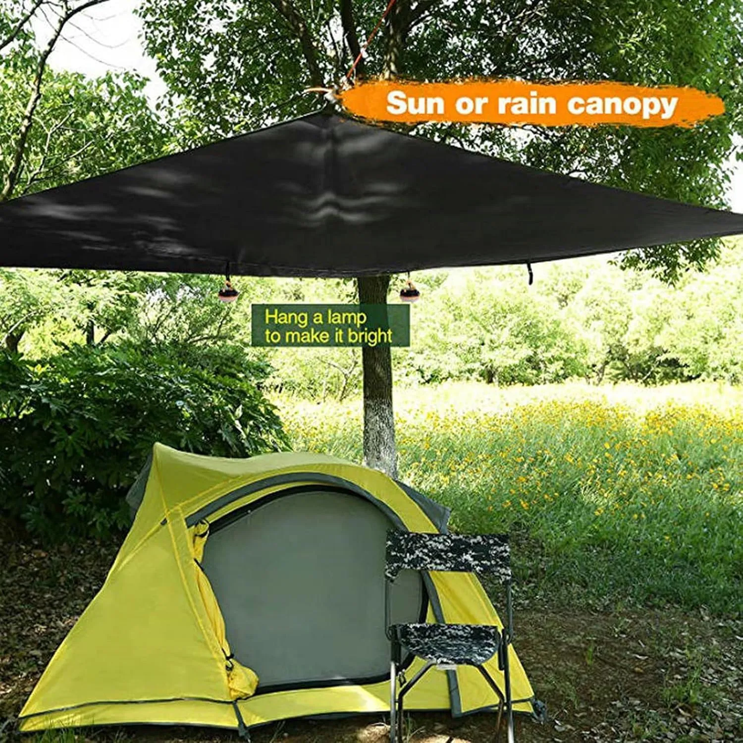 Camping Tarp,Rhombus Waterproof Tarp Tent Shade Outdoor Camping Hammock Rain Fly UV Garden Awning Canopy Sunshade Ultralight 360x290cm (Color : Dark Green, Size : 360x290cm)