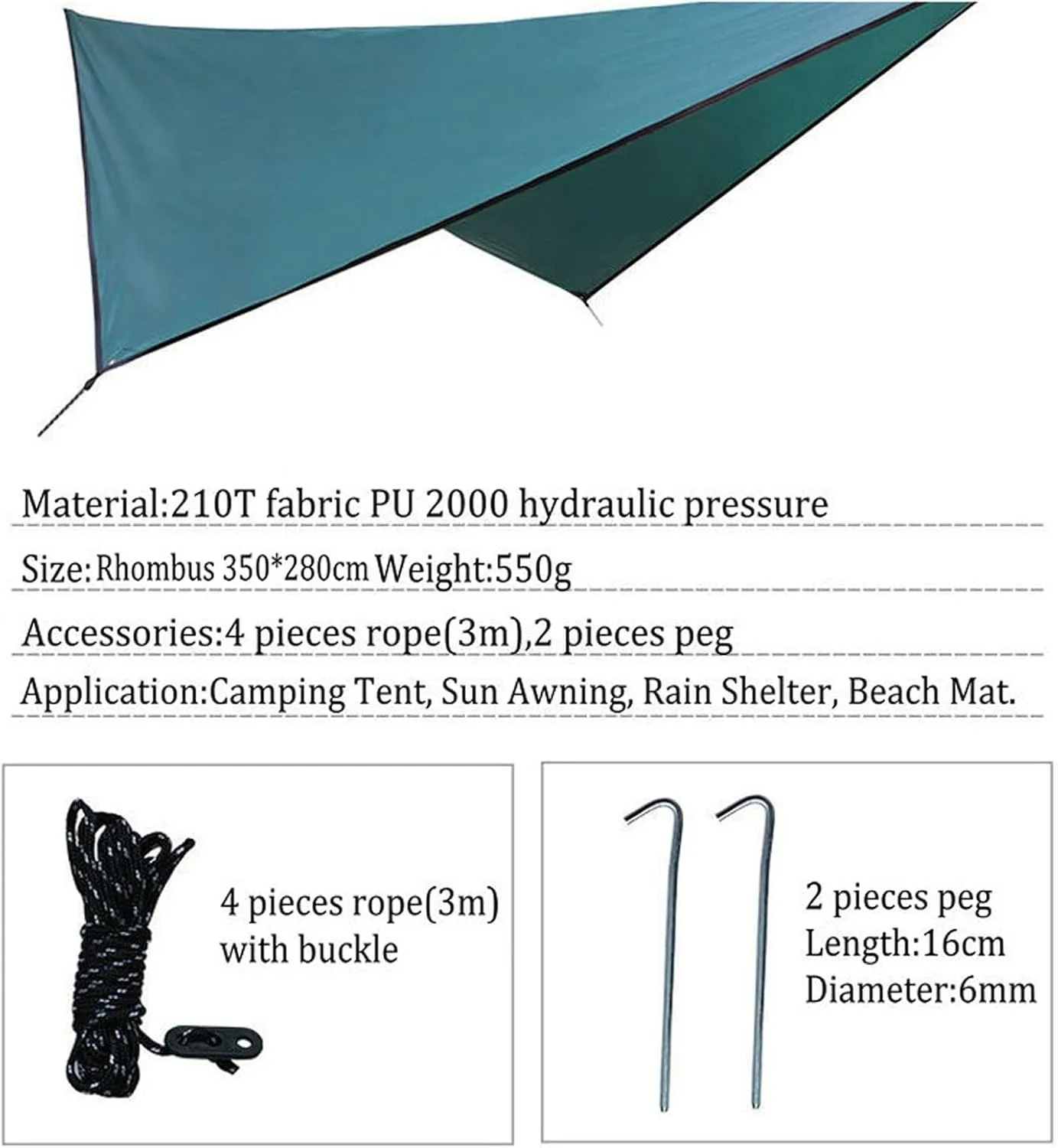 Camping Tarp,Rhombus Waterproof Tarp Tent Shade Outdoor Camping Hammock Rain Fly UV Garden Awning Canopy Sunshade Ultralight 360x290cm (Color : Dark Green, Size : 360x290cm)