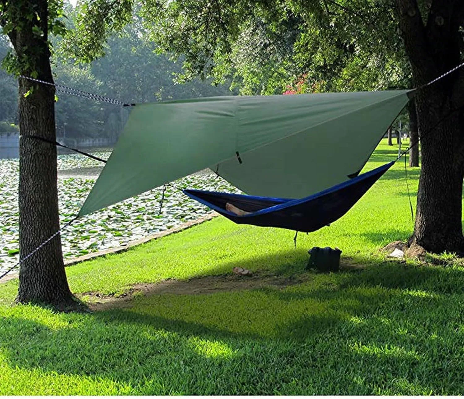 Camping Tarp,Rhombus Waterproof Tarp Tent Shade Outdoor Camping Hammock Rain Fly UV Garden Awning Canopy Sunshade Ultralight 360x290cm (Color : Dark Green, Size : 360x290cm)