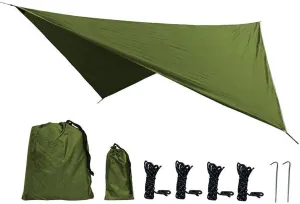 Camping Tarp,Rhombus Waterproof Tarp Tent Shade Outdoor Camping Hammock Rain Fly UV Garden Awning Canopy Sunshade Ultralight 360x290cm (Color : Dark Green, Size : 360x290cm)