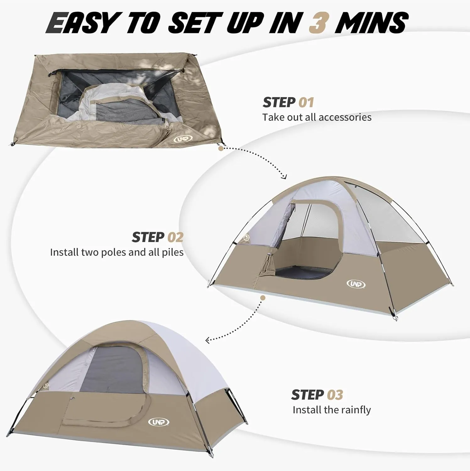 Camping Tent 2 Person, Waterproof Windproof Tent with Rainfly Easy Set up-Portable Dome Tents for Camping…