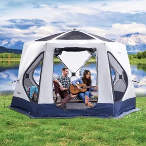 Camping Tent 4/6 Person with Canopy XL, Hub Tent with 10 Windows, PU2000 Waterproof Pop Up Cabin Tent Setup in 60 Seconds, Gazebo for Outdoor