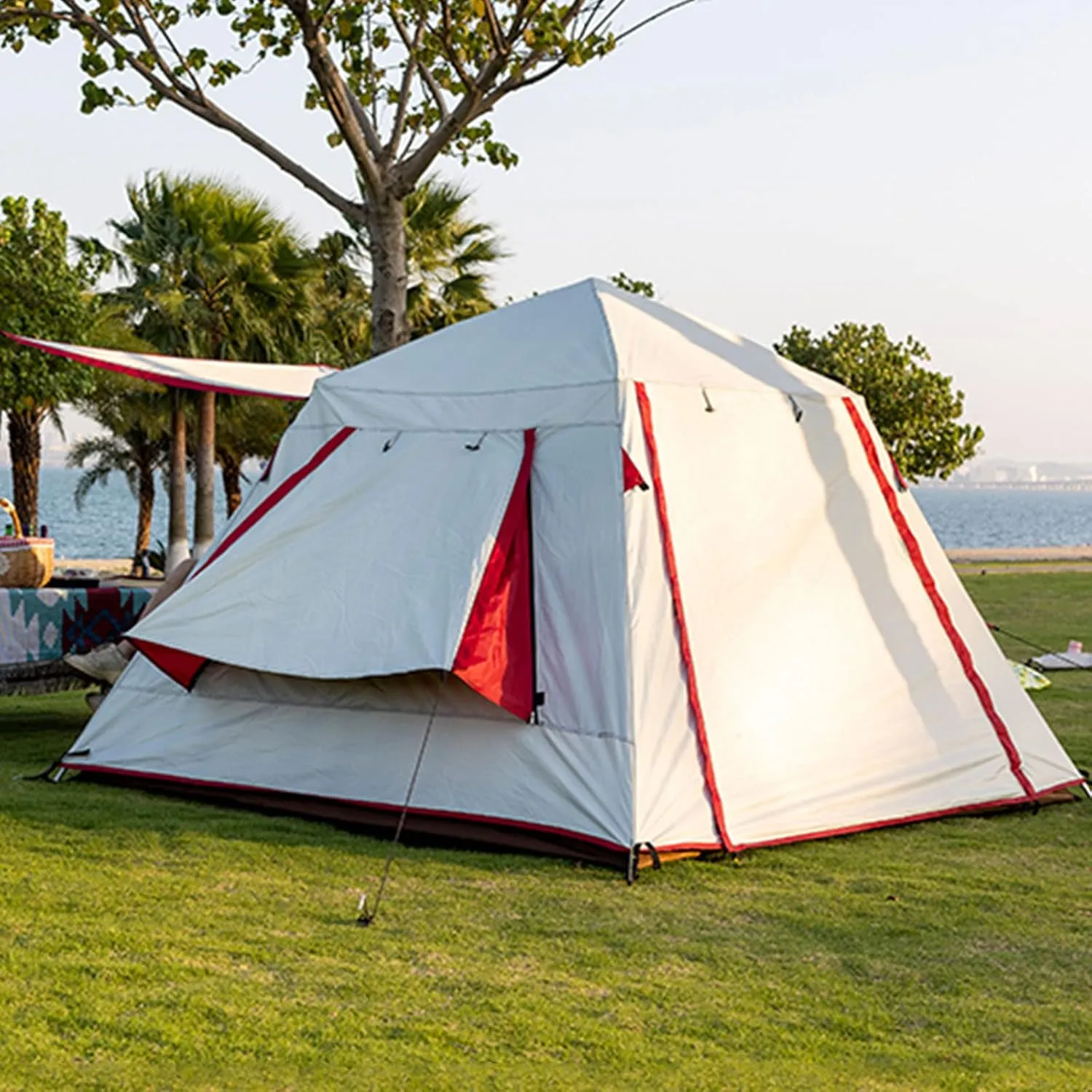 Camping Tent 6 Person Cabin Tent with Instant Setup,Waterproof Pop Up Tent,Outdoor Camping Canvas Tent Family Camping Use,Easy to Assemble