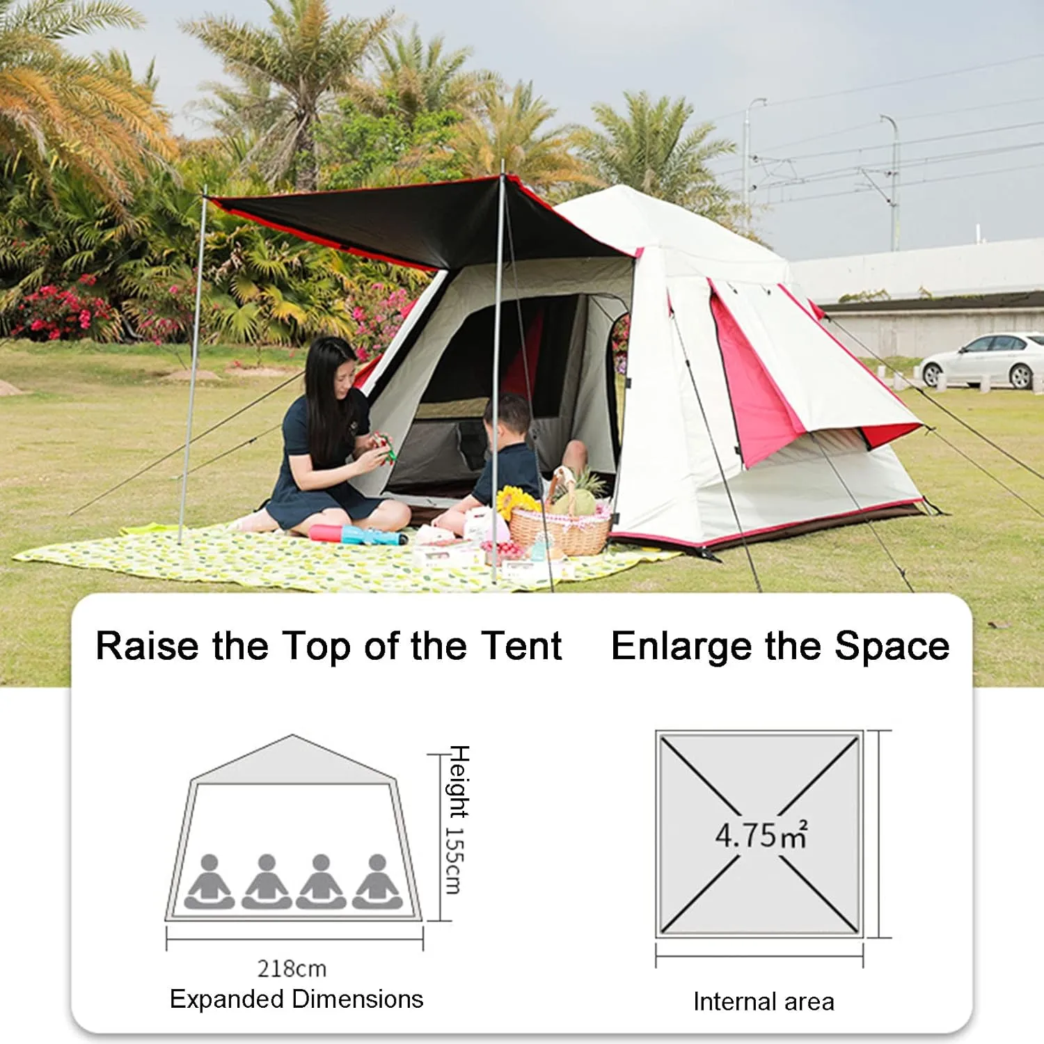 Camping Tent 6 Person Cabin Tent with Instant Setup,Waterproof Pop Up Tent,Outdoor Camping Canvas Tent Family Camping Use,Easy to Assemble