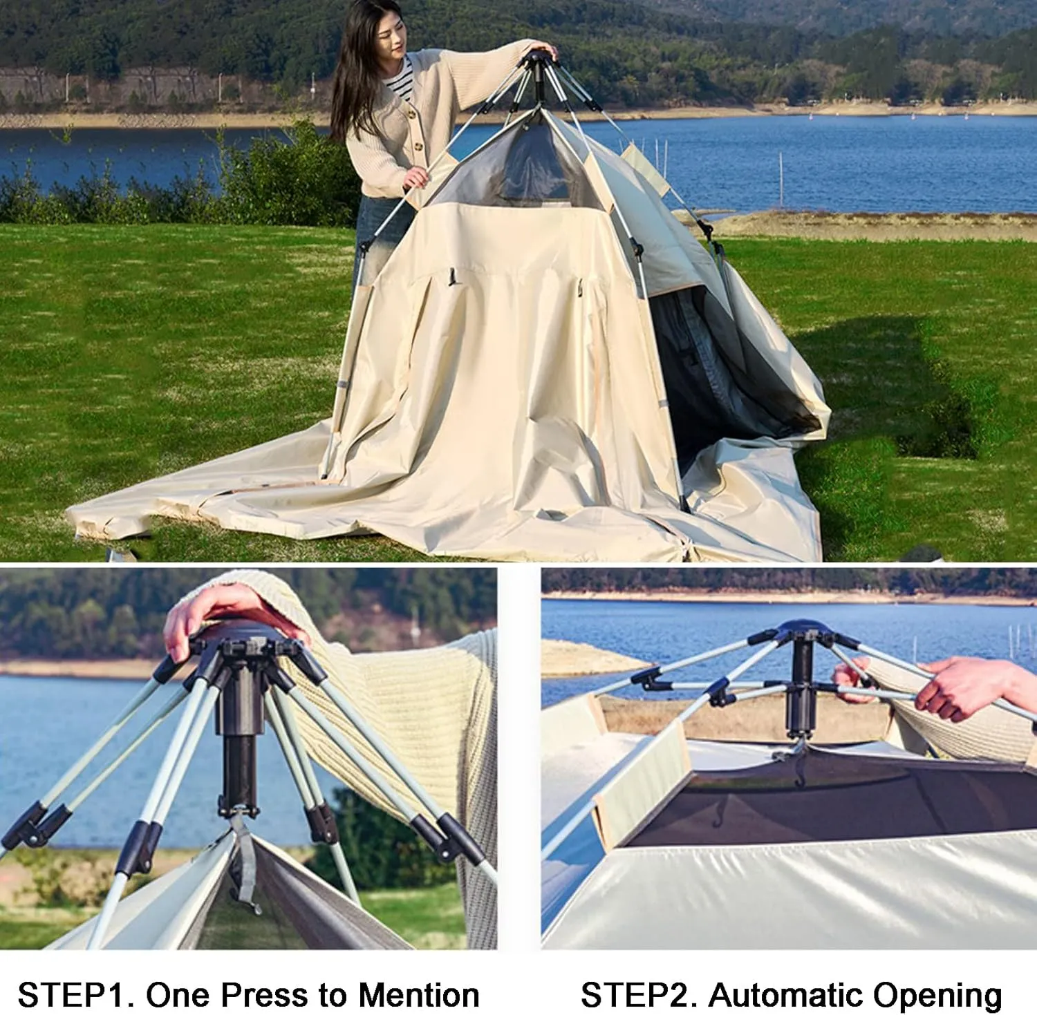 Camping Tent 6 Person Cabin Tent with Instant Setup,Waterproof Pop Up Tent,Outdoor Camping Canvas Tent Family Camping Use,Easy to Assemble