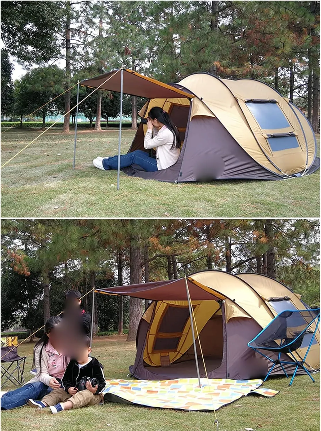 Camping Tent Automatic Pop-up Tent, 3-4 Person Outdoor Instant Setup Tent 4 Season Waterproof Tent for Hiking, Camping, Travelling