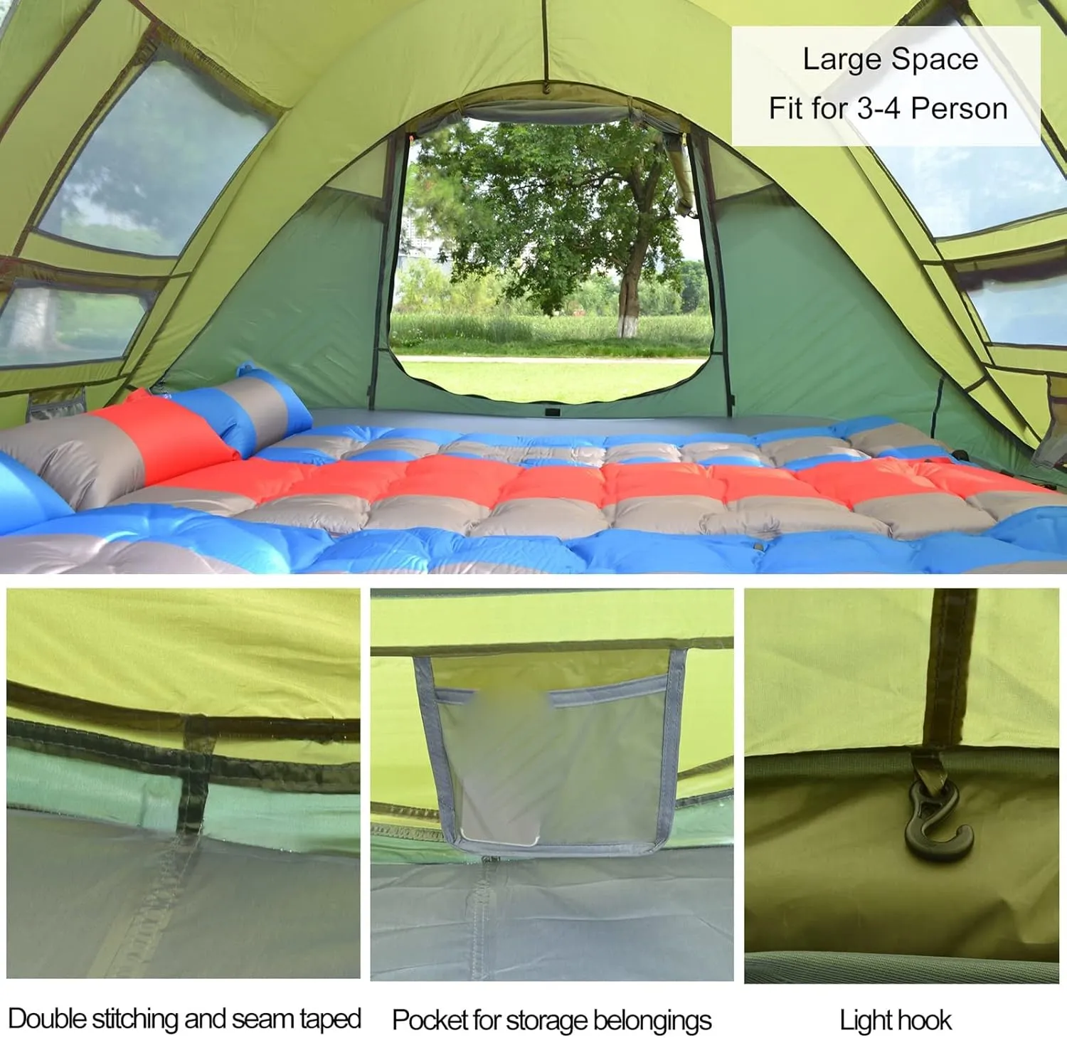 Camping Tent Automatic Pop-up Tent, 3-4 Person Outdoor Instant Setup Tent 4 Season Waterproof Tent for Hiking, Camping, Travelling