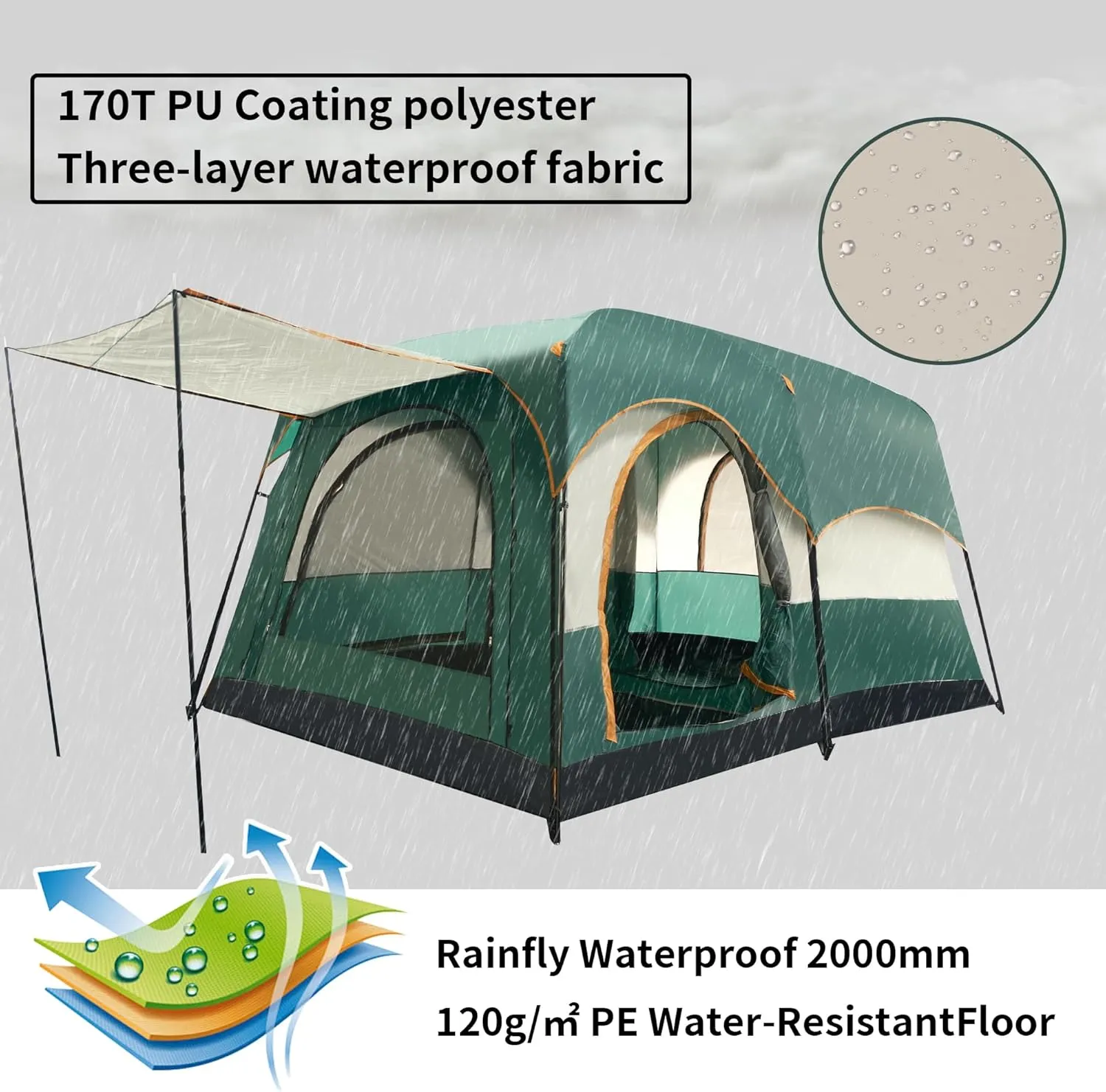 Camping Tent, Easy Setup, 1-2-8-10 Person Waterproof and Portable Tent for Camping Hiking Outdoor