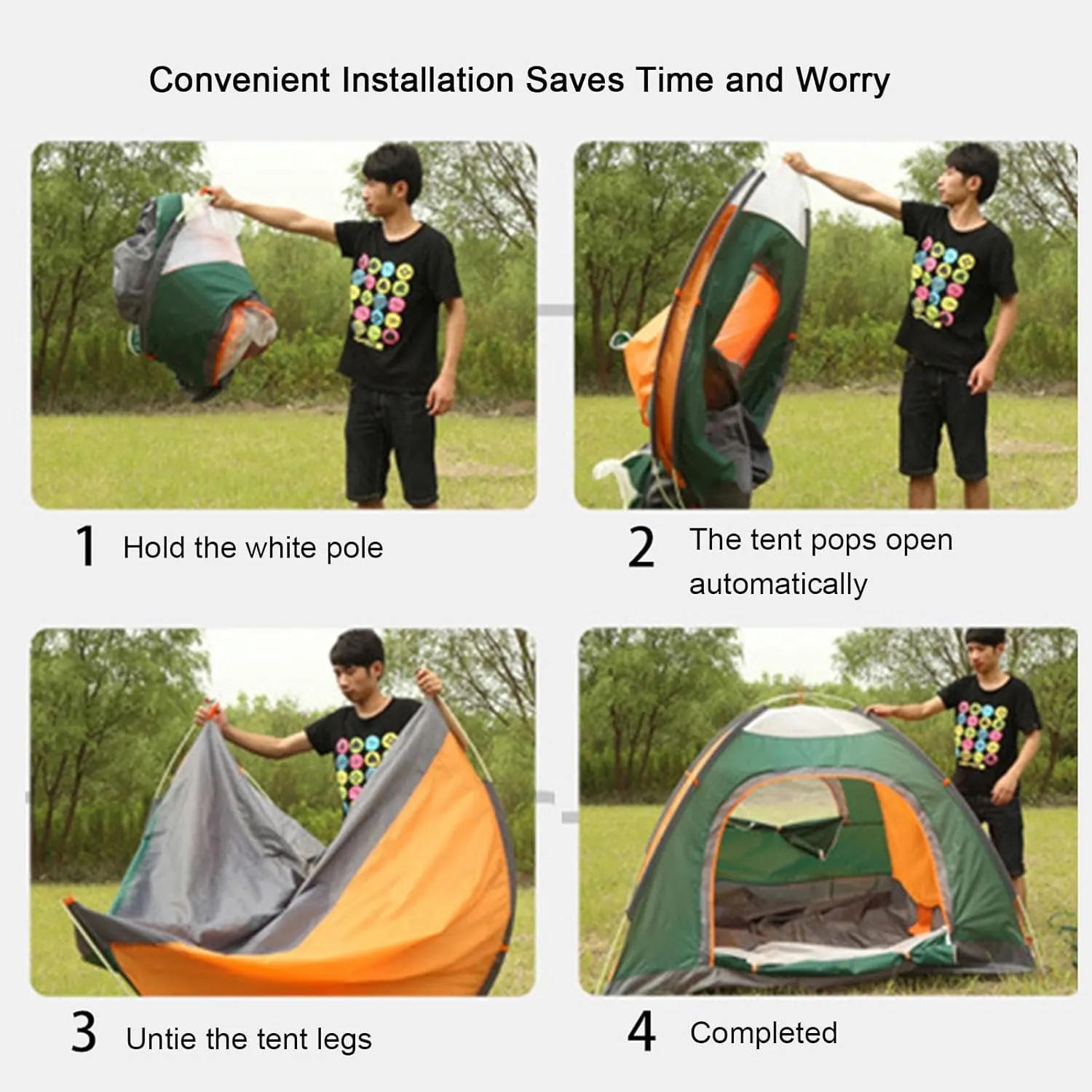 Camping Tent, Instant Pop Up Dome Tents 3-4 Person Portable Folding Outdoor Tent with Storage Bag Suitable for Family Garden/Camping/Fishing Lightweight Beach Tent