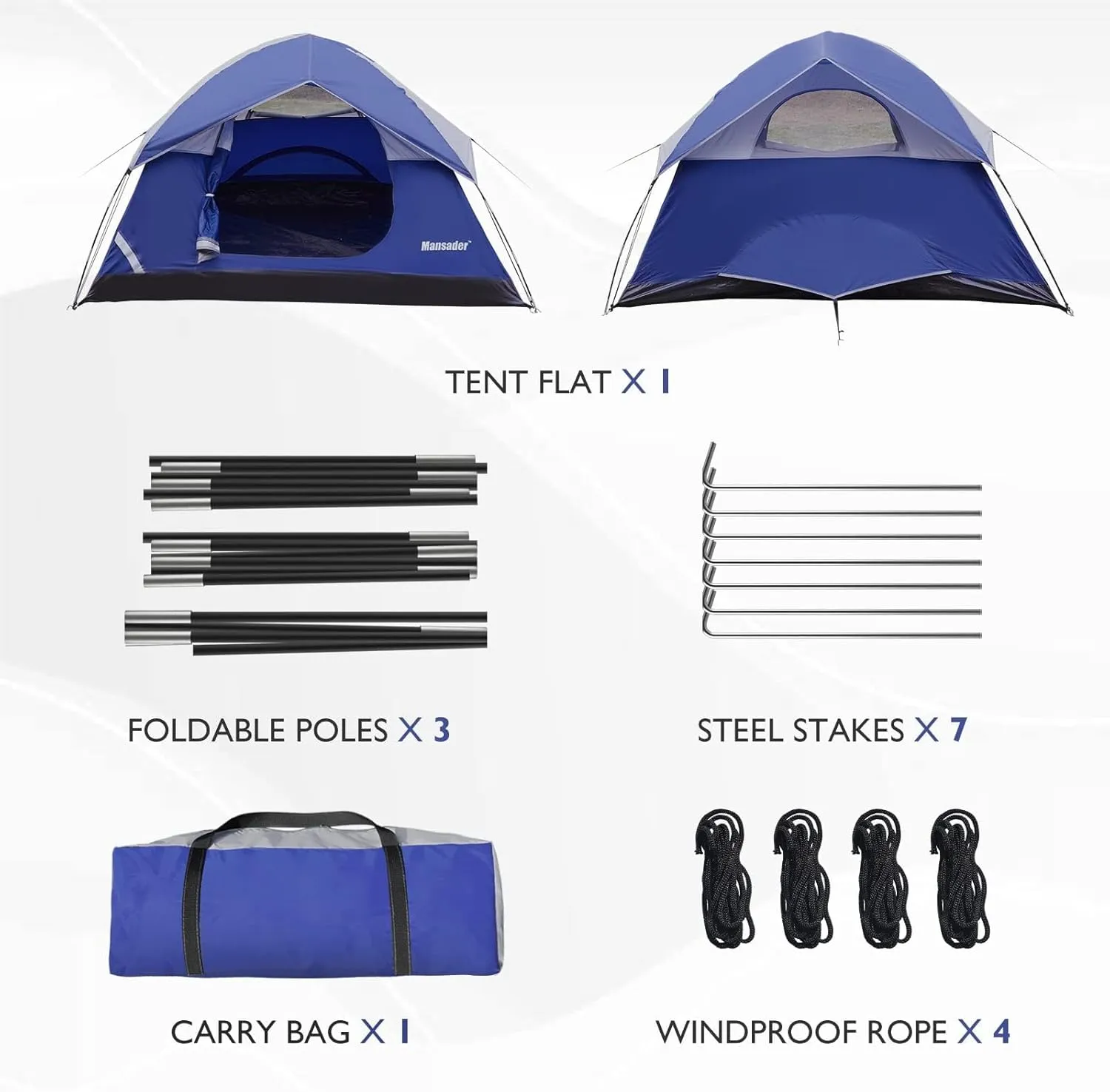 Camping Tent, Waterproof 2/3/4 Person Tents for Camping, Lightweight Easy Set Up Outdoor Hiking Tent Backpacking Tent with Carry Bag, Backpack Tent Suit for Family Beach Hiking Travel
