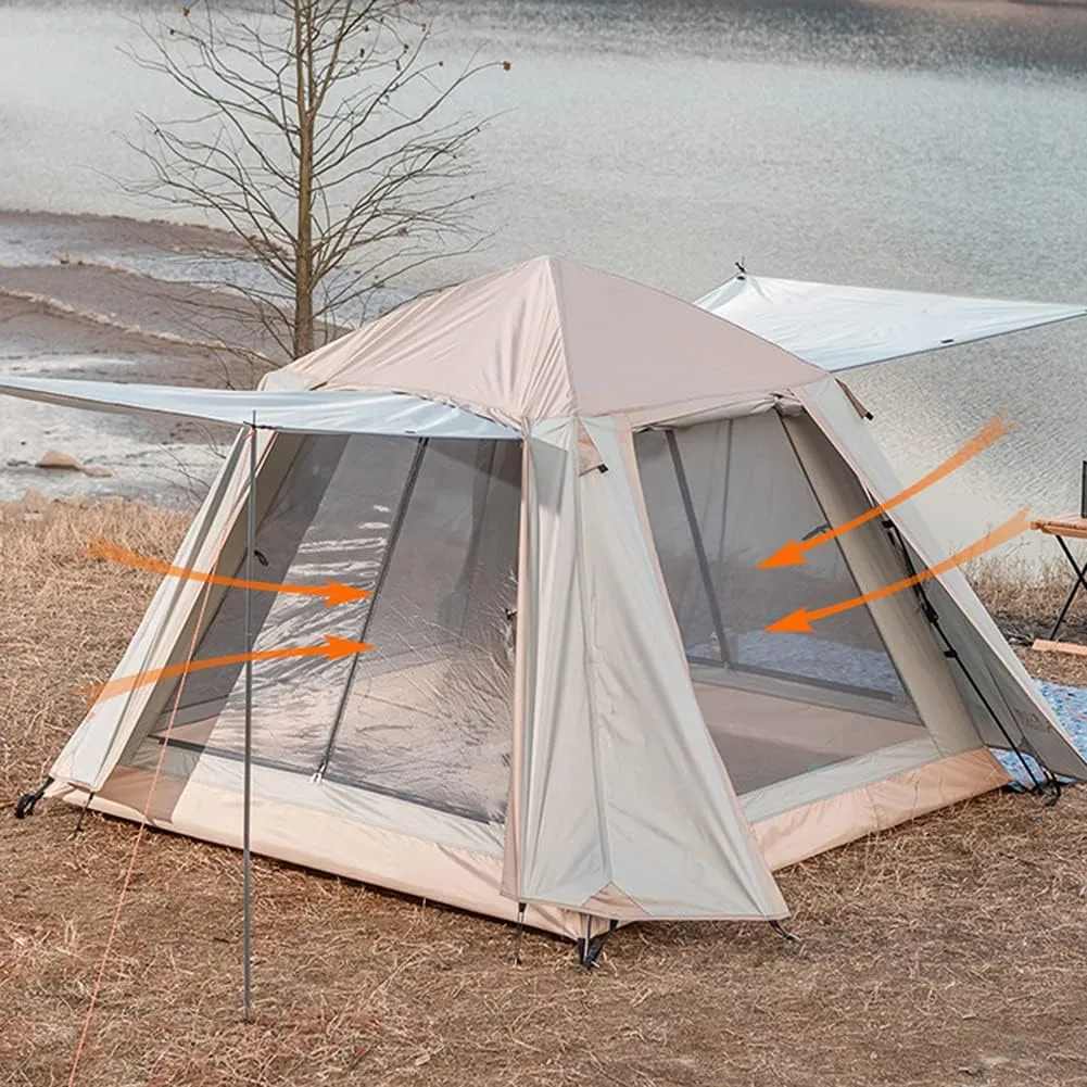 Camping Tent Waterproof Pop Up Tent with Zipped Double Door and Carrying Bag Lightweight Instant Family Tent for 3-4 Person Use, Quick Setup (Instant Pop up Camping Tent)