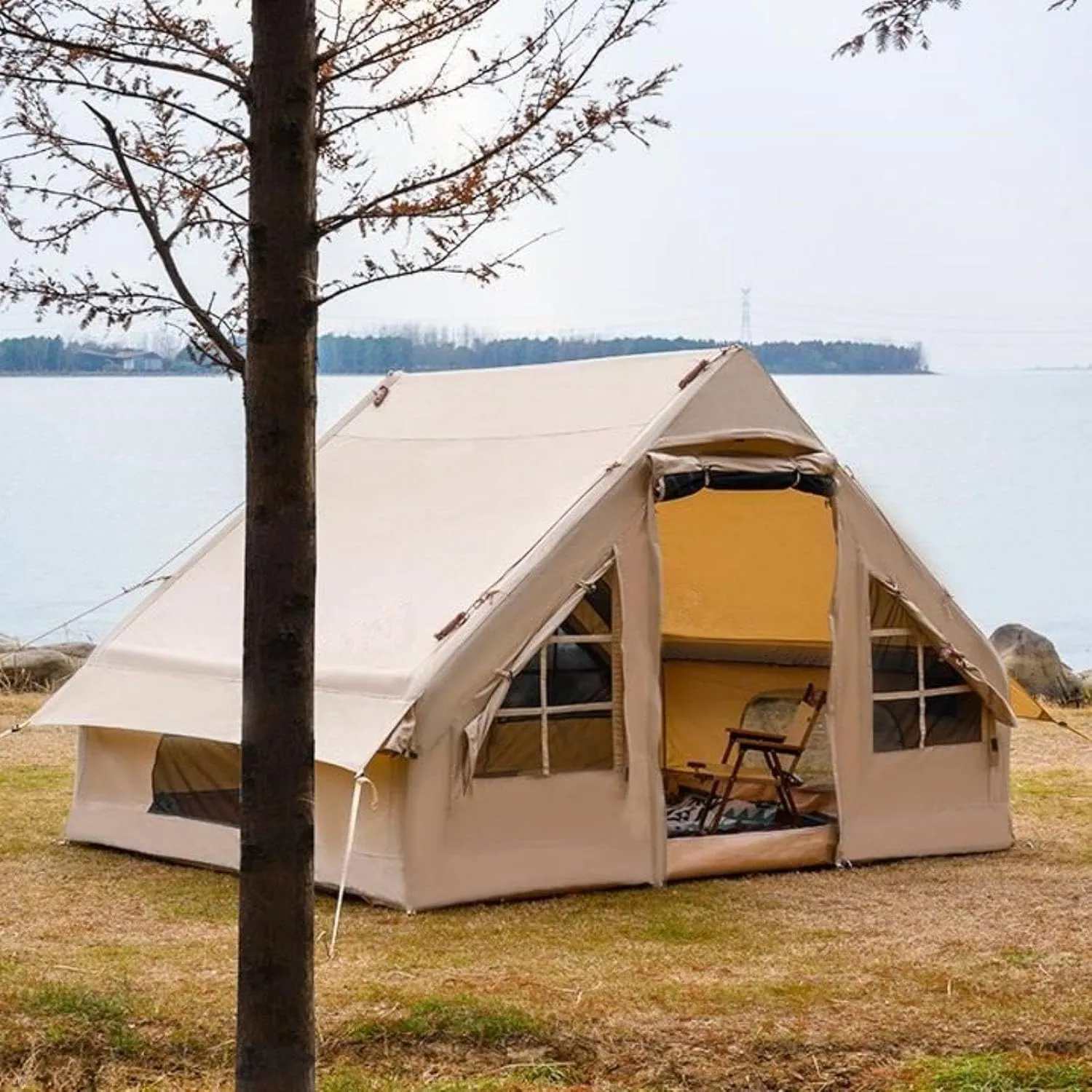 Camping Tent Waterproof Tent One Person Can Install It In 10 Minutes Waterproof Tent Standing Glamping Tent Double-Layer Tent Door House-Shaped Structure