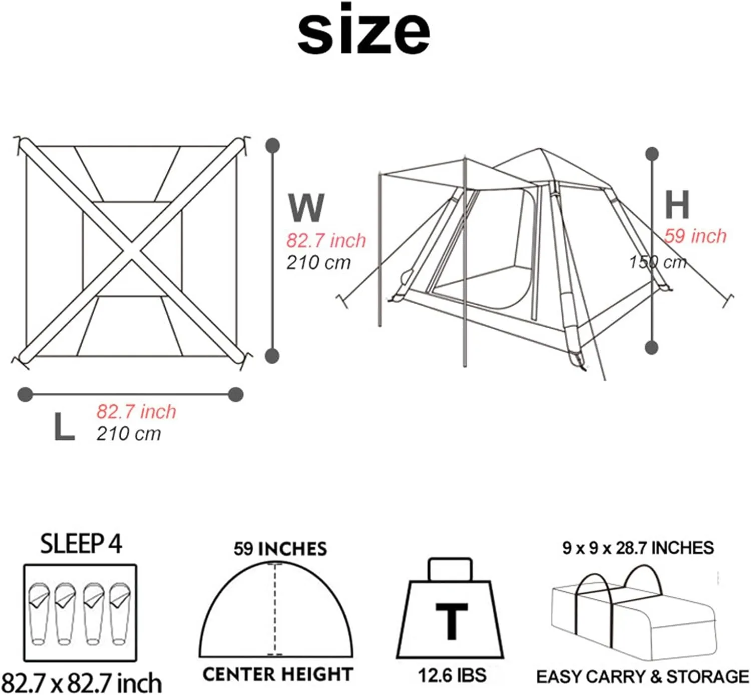 Camping Tent with Instant Setup, Weatherproof Tent, Double-Thick Fabric, Inflatable Tent for Outdoor Hiking Mountaineering and Travel