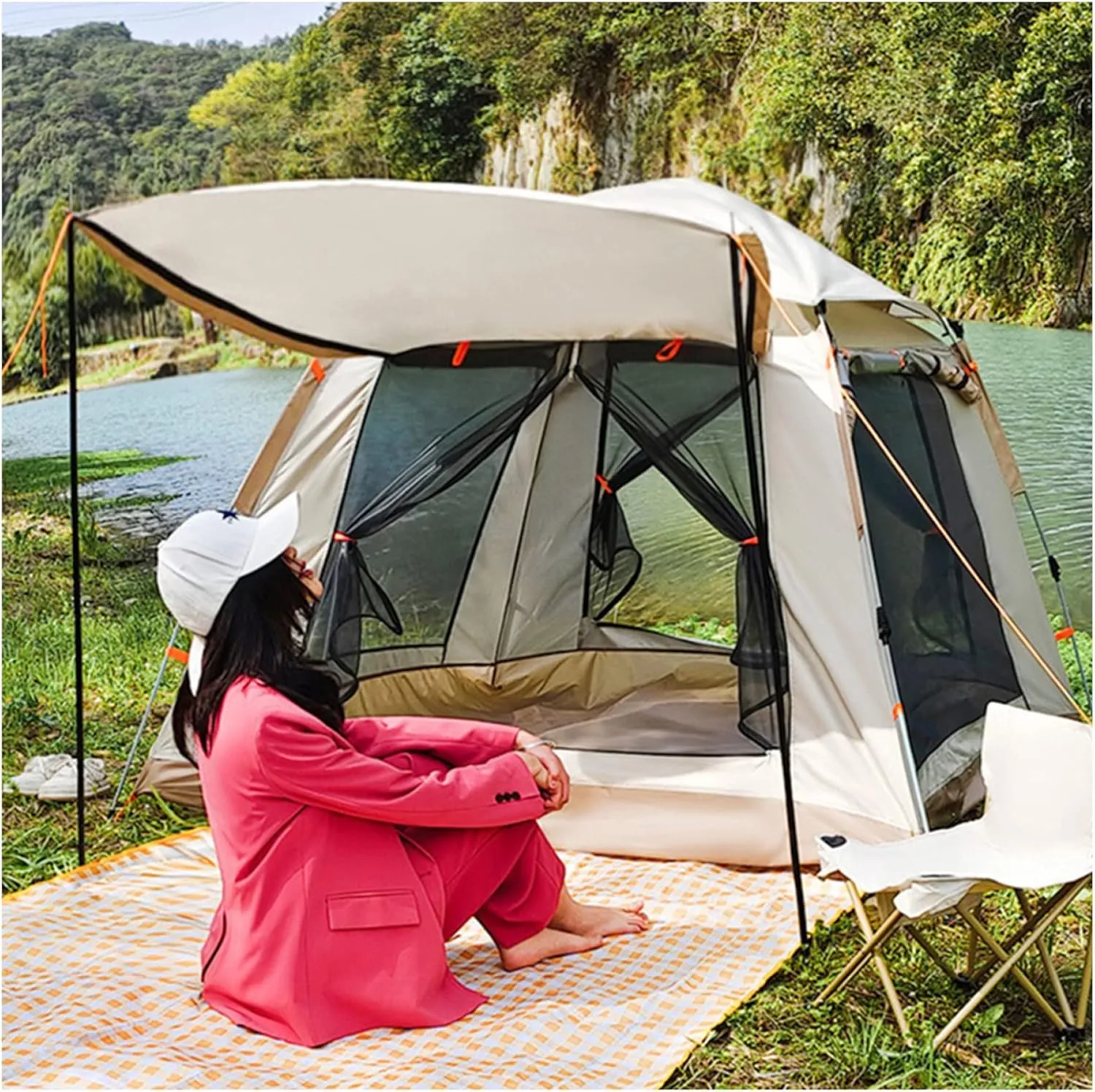 Camping Tenta 4 Man Waterproof, Large Camping Tent Stable and Lightweight Waterproof Tent for Hiking Camping