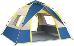 Camping Tents Shelter Portable with Carry Bag Waterproof Hold 3-4 Persons Instant Setup Pop Up Tent with Top Rainfly UV Protection for Camping Hiking Mountaineering (Color : Blue)