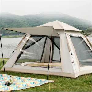 Camping Tunnel Tent 4 People Double Doors and Four Windows,Waterproof Tent Practical and Stable Tunnel Tent for Camping, Hiking, Mountaineering