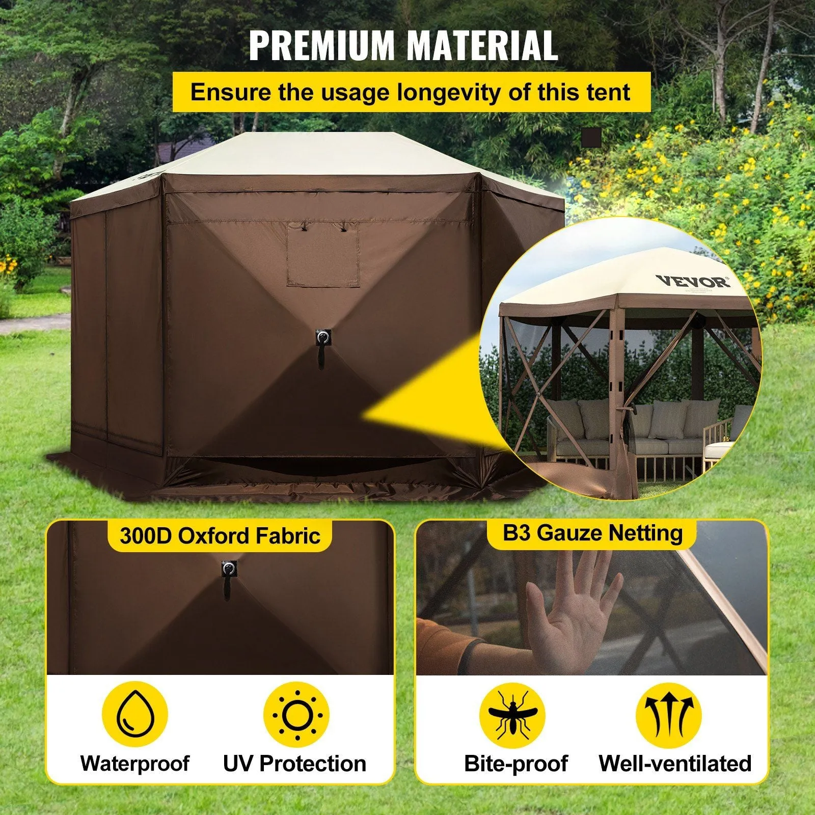 CampShell™ 10x10 Pop-Up Gazebo Tent – UV-Block Screen Shelter with Wind Panels
