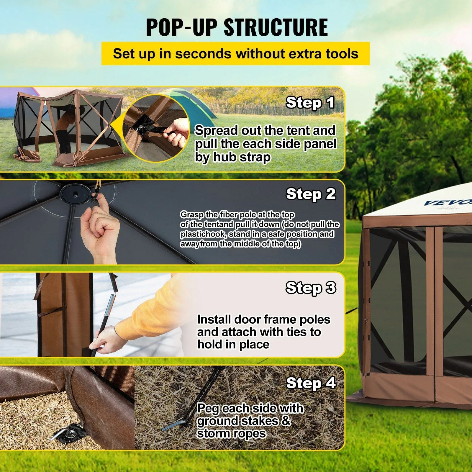 CampShell™ 10x10 Pop-Up Gazebo Tent – UV-Block Screen Shelter with Wind Panels