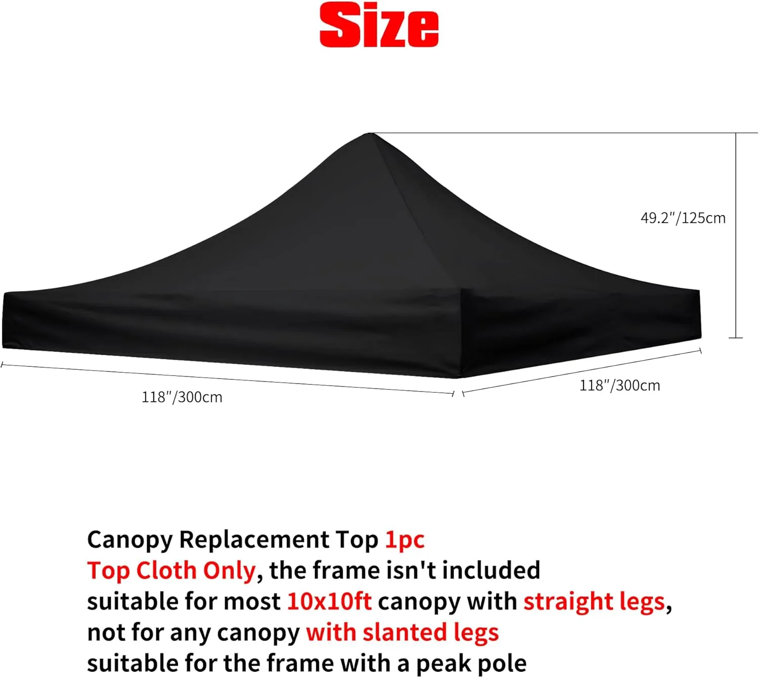 Canopy Replacement Top, 10x10ft Pop Up Canopy for Outdoor Garden Patio Pavilion Top Cloth Only (Black)