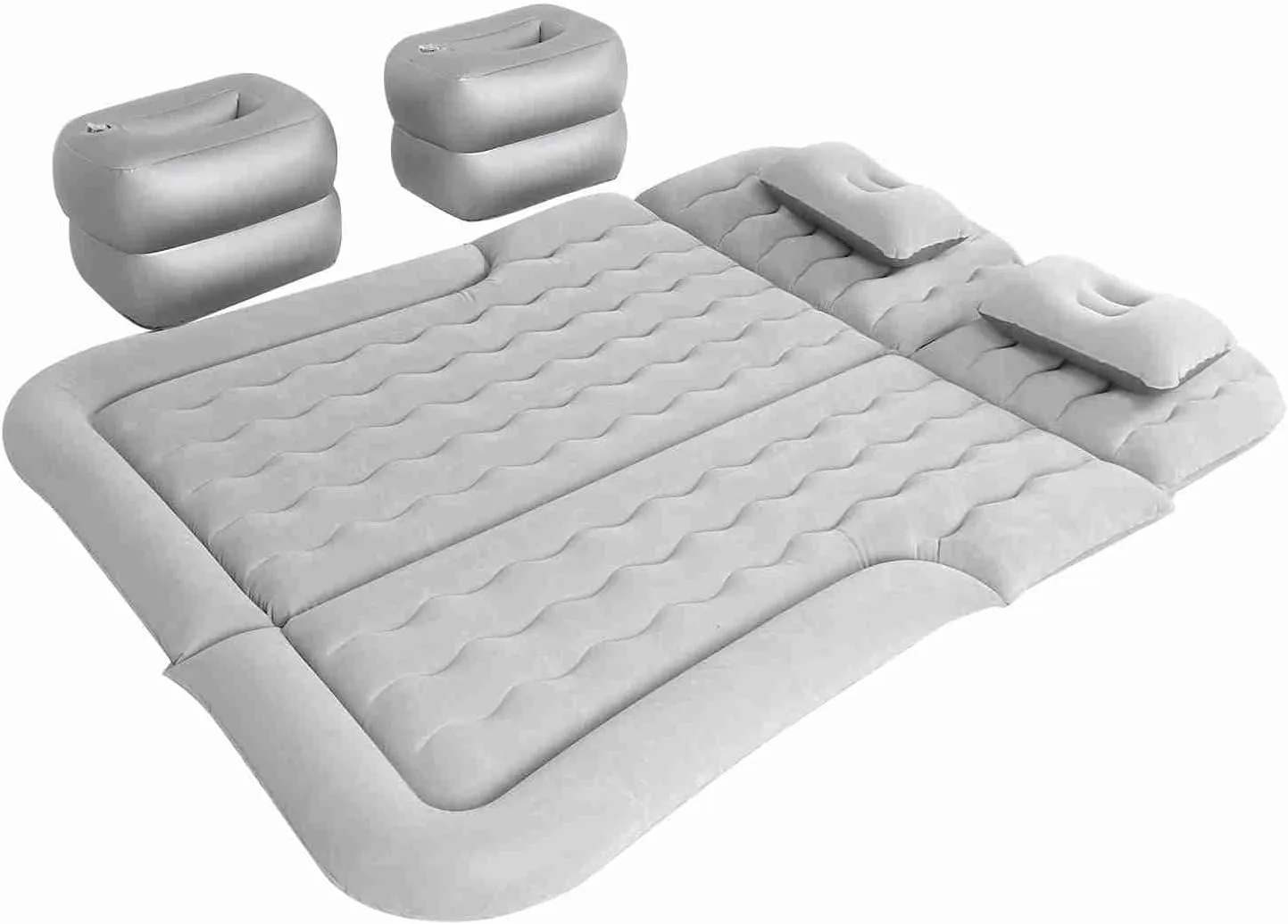 Car Air Mattress Inflatable Thickened Travel Bed SUV Camping Accessory with Electric Air Pump Flocking Surface Portable Sleeping Pad for Car Trunk Back Seat Home Outdoor Use (Grey)