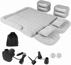 Car Air Mattress Inflatable Thickened Travel Bed SUV Camping Accessory with Electric Air Pump Flocking Surface Portable Sleeping Pad for Car Trunk Back Seat Home Outdoor Use (Grey)