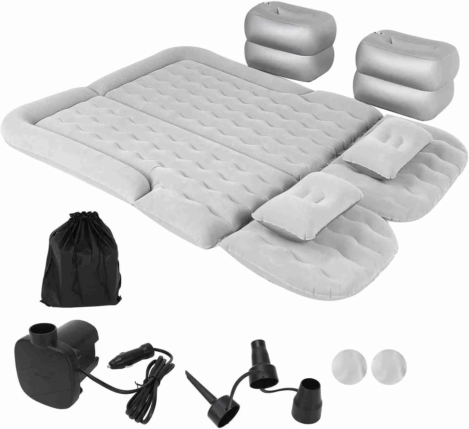 Car Air Mattress Inflatable Thickened Travel Bed SUV Camping Accessory with Electric Air Pump Flocking Surface Portable Sleeping Pad for Car Trunk Back Seat Home Outdoor Use (Grey)