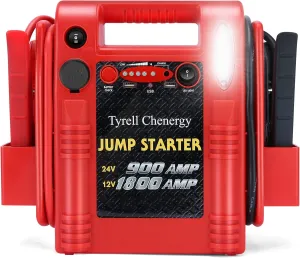Car Battery Jump Starter - FlyAuto 1800 Amp 12V 24V Heavy Duty Jump Box, Works with Truck Tractor Excavator Automotive Engine Starter Battery Charger Booster Jumper Box with USB/DC Power Unit