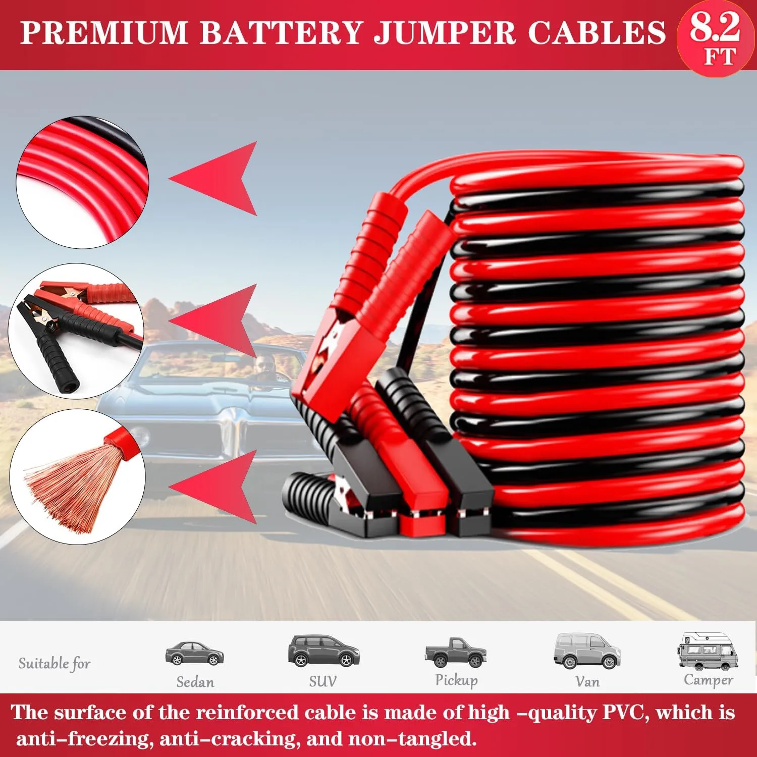 Car Emergency Roadside Tool Kit, Emergency Kits for Vehicles, Road Side Safety Assistance Kit,with Jumper Cables for Car,Headlamp,Folding Shovel,Tow, Basic Automobile Road Side Kits for Men Women