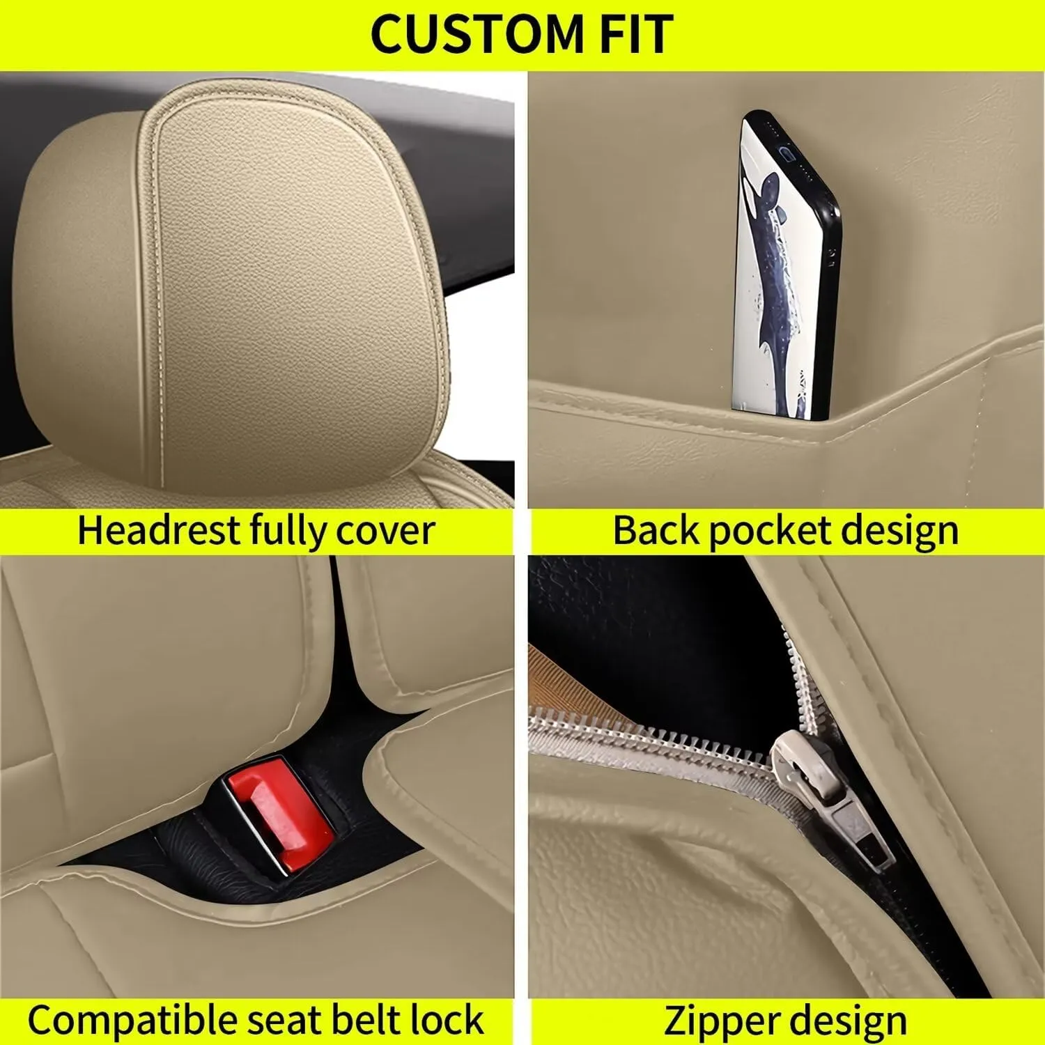 Car Seat Covers Fit for Lexus ES 350/300h 2007-2024 2025: Full Set Luxury Leather Automotive Seat Covers, Car Seat Protector(5 Seats, Beige)