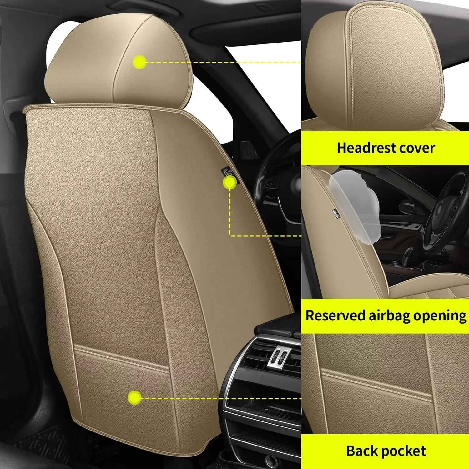 Car Seat Covers Fit for Lexus ES 350/300h 2007-2024 2025: Full Set Luxury Leather Automotive Seat Covers, Car Seat Protector(5 Seats, Beige)