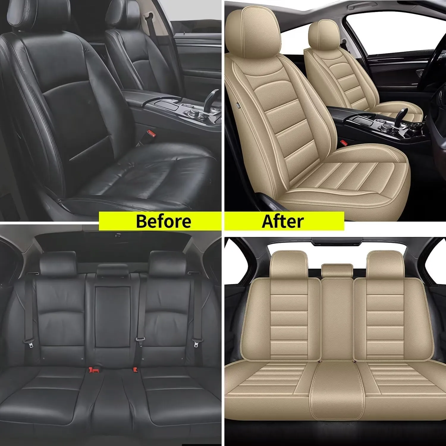 Car Seat Covers Fit for Lexus ES 350/300h 2007-2024 2025: Full Set Luxury Leather Automotive Seat Covers, Car Seat Protector(5 Seats, Beige)