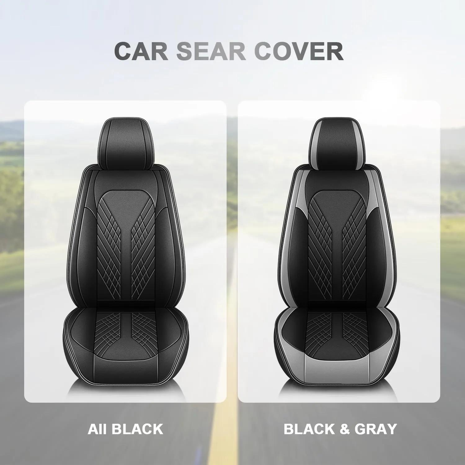 Car Seat Covers Full Set Fit for Hyundai Kona 2018-2025 Waterproof Faux Leather Car Seat Cushions Automotive 5 Seat Covers Set（Black&Grey）