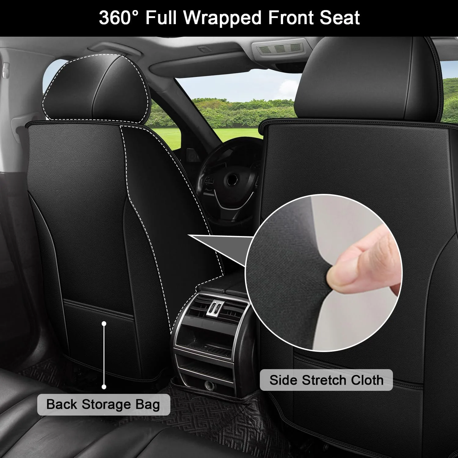 Car Seat Covers Full Set Fit for Hyundai Kona 2018-2025 Waterproof Faux Leather Car Seat Cushions Automotive 5 Seat Covers Set（Black&Grey）
