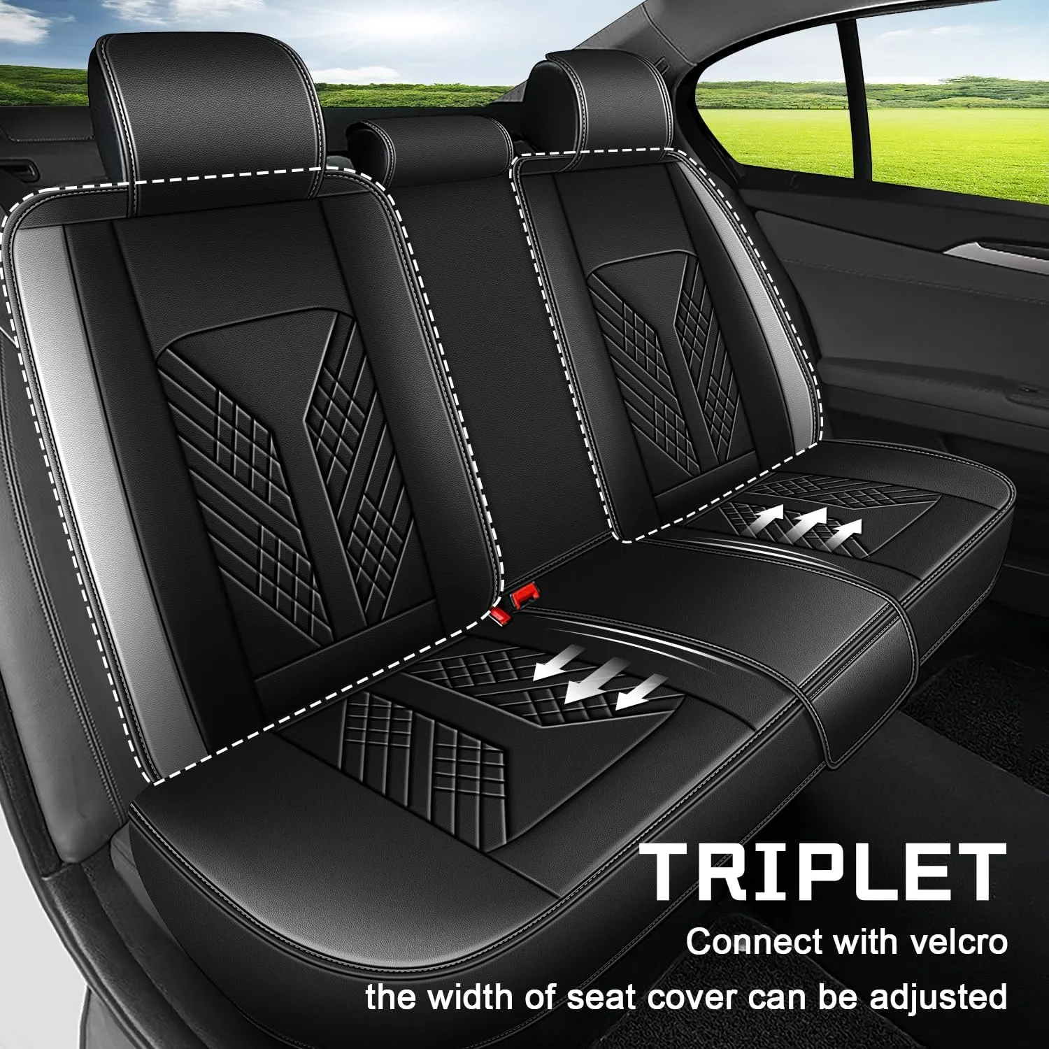 Car Seat Covers Full Set Fit for Hyundai Kona 2018-2025 Waterproof Faux Leather Car Seat Cushions Automotive 5 Seat Covers Set（Black&Grey）