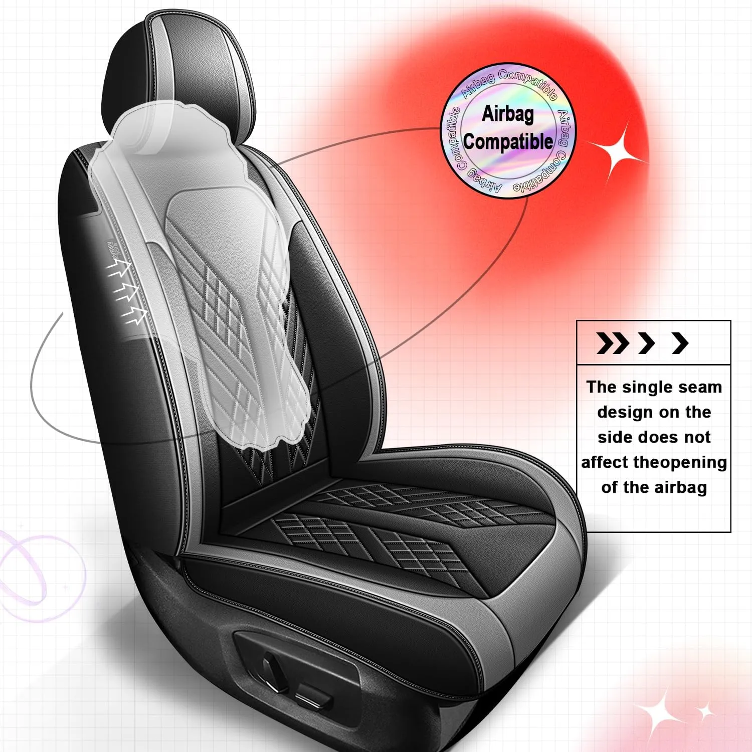 Car Seat Covers Full Set Fit for Hyundai Kona 2018-2025 Waterproof Faux Leather Car Seat Cushions Automotive 5 Seat Covers Set（Black&Grey）