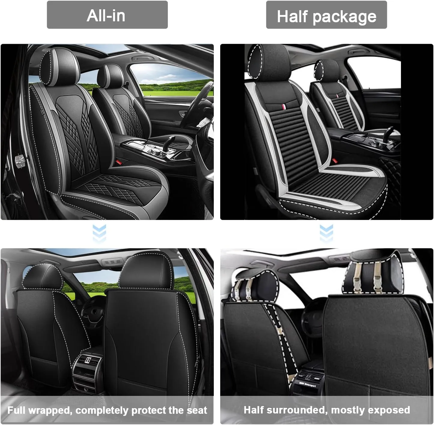 Car Seat Covers Full Set Fit for Hyundai Kona 2018-2025 Waterproof Faux Leather Car Seat Cushions Automotive 5 Seat Covers Set（Black&Grey）