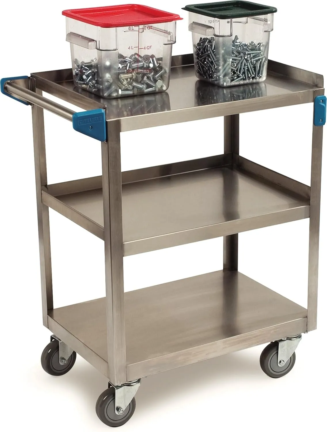Carlisle FoodService Products Stainless Steel 3 Shelf Utility Cart, 15.5" x 24", Silver, 300 Pound Capacity