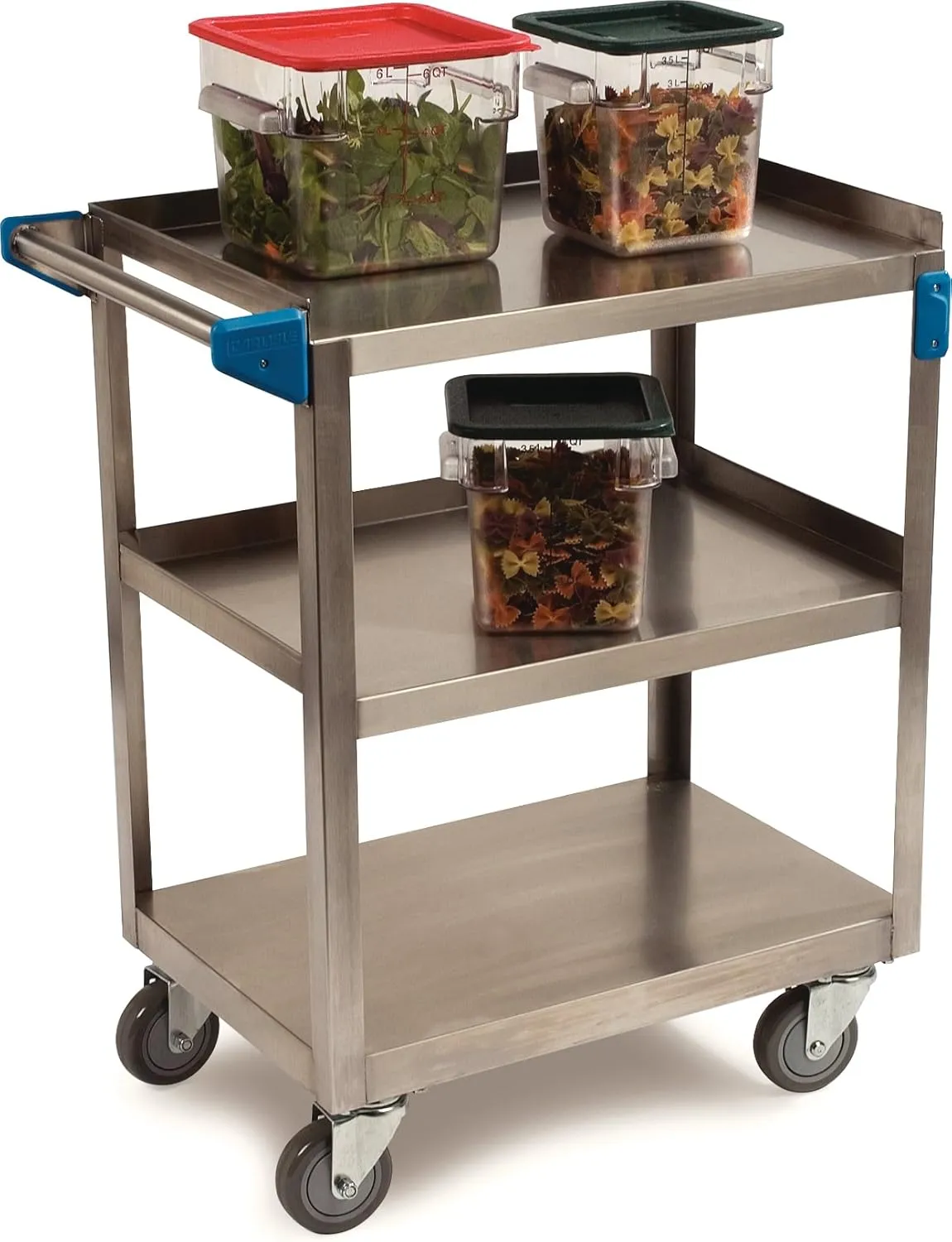 Carlisle FoodService Products Stainless Steel 3 Shelf Utility Cart, 15.5" x 24", Silver, 300 Pound Capacity