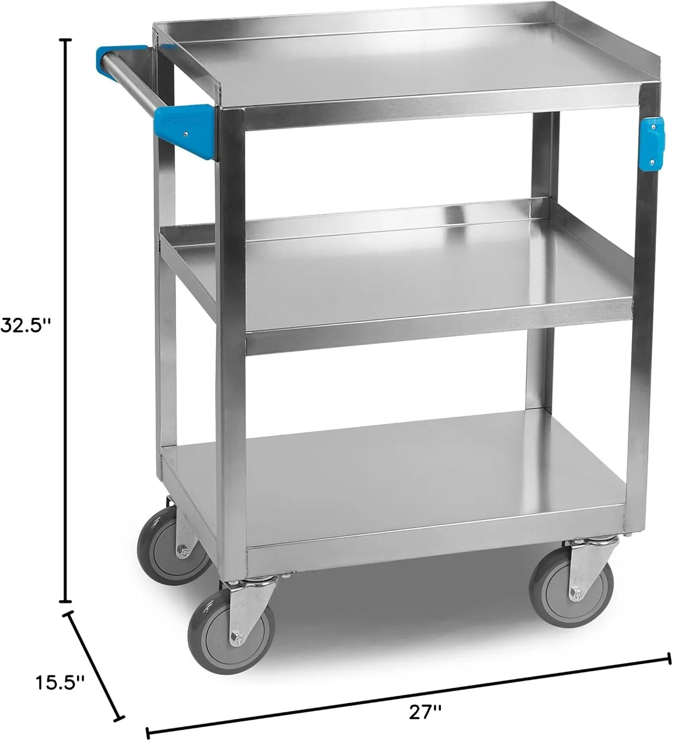 Carlisle FoodService Products Stainless Steel 3 Shelf Utility Cart, 15.5" x 24", Silver, 300 Pound Capacity